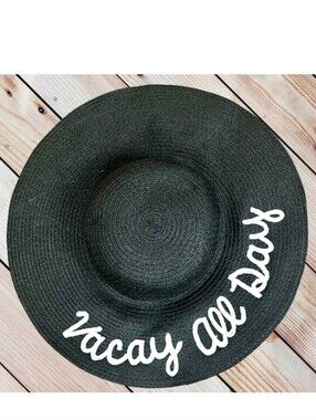 VACAY ALL DAY Straw Wide Brim Sun Hat